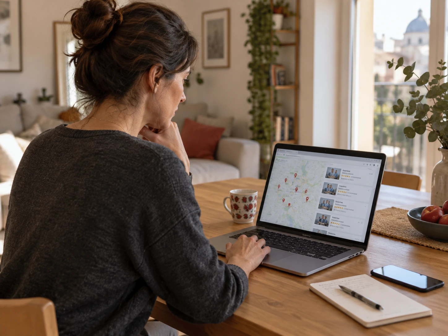 Una persona al computer portatile consulta i dati di reputazione online della propria attività